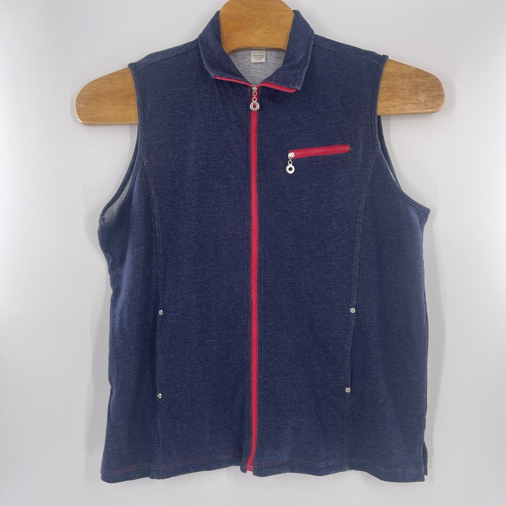 Allison Daley II Blue Sleeveless Zip Up Unlined Jacket. Size large